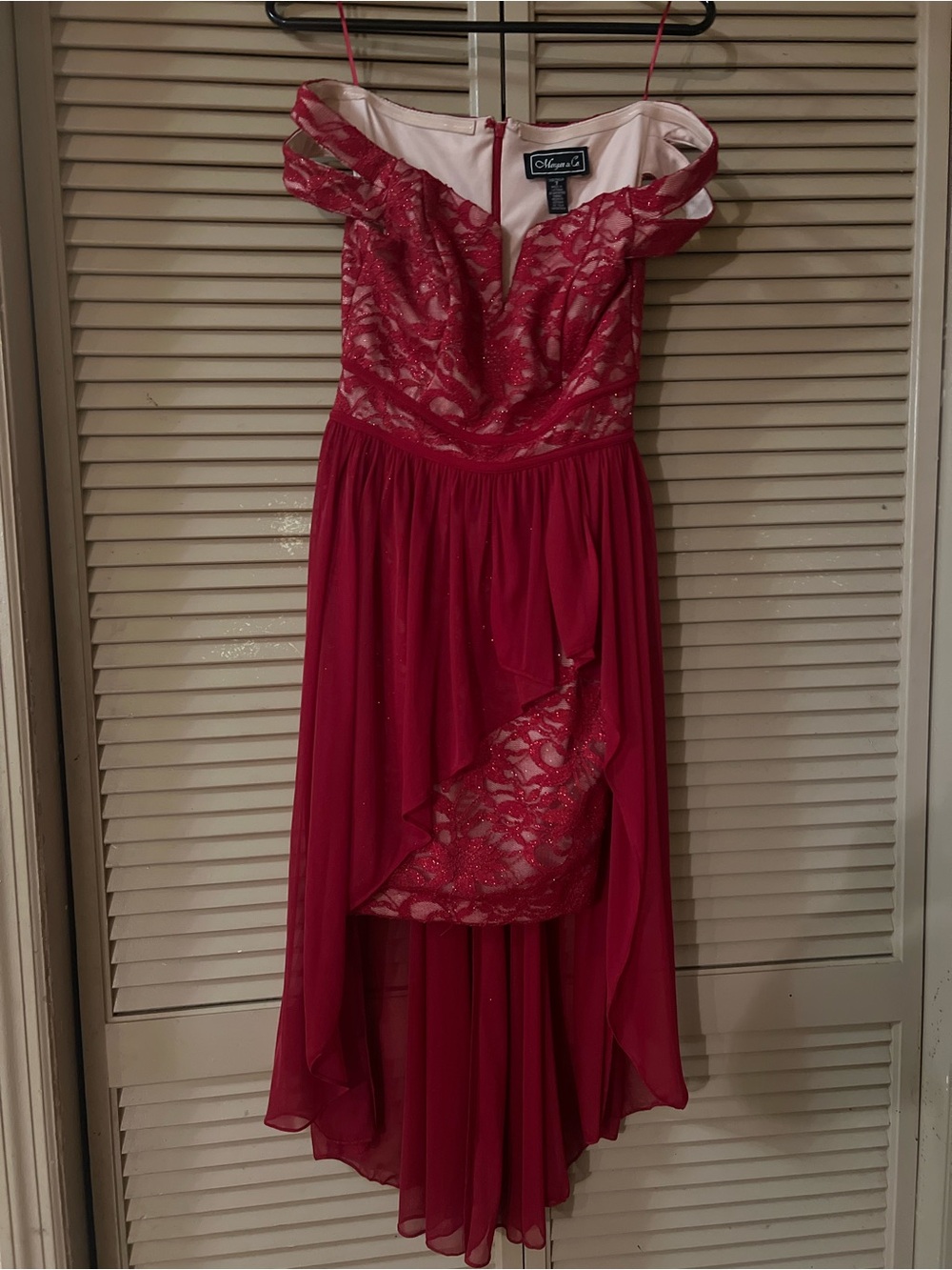 Morgan & Co. Red Lace Overlay High-Low Evening Dress